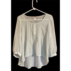 Love Squared Green Sheer Polka Dots Blouse Woman's M Long Sleeve Buttons